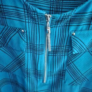 Blue Plaid Zip-Up Top